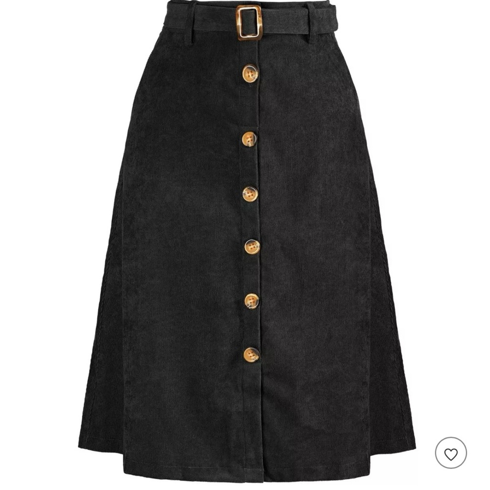 Allegra K High Waist Botton Front A-line Belted Corduroy Midi Skirt Size Large